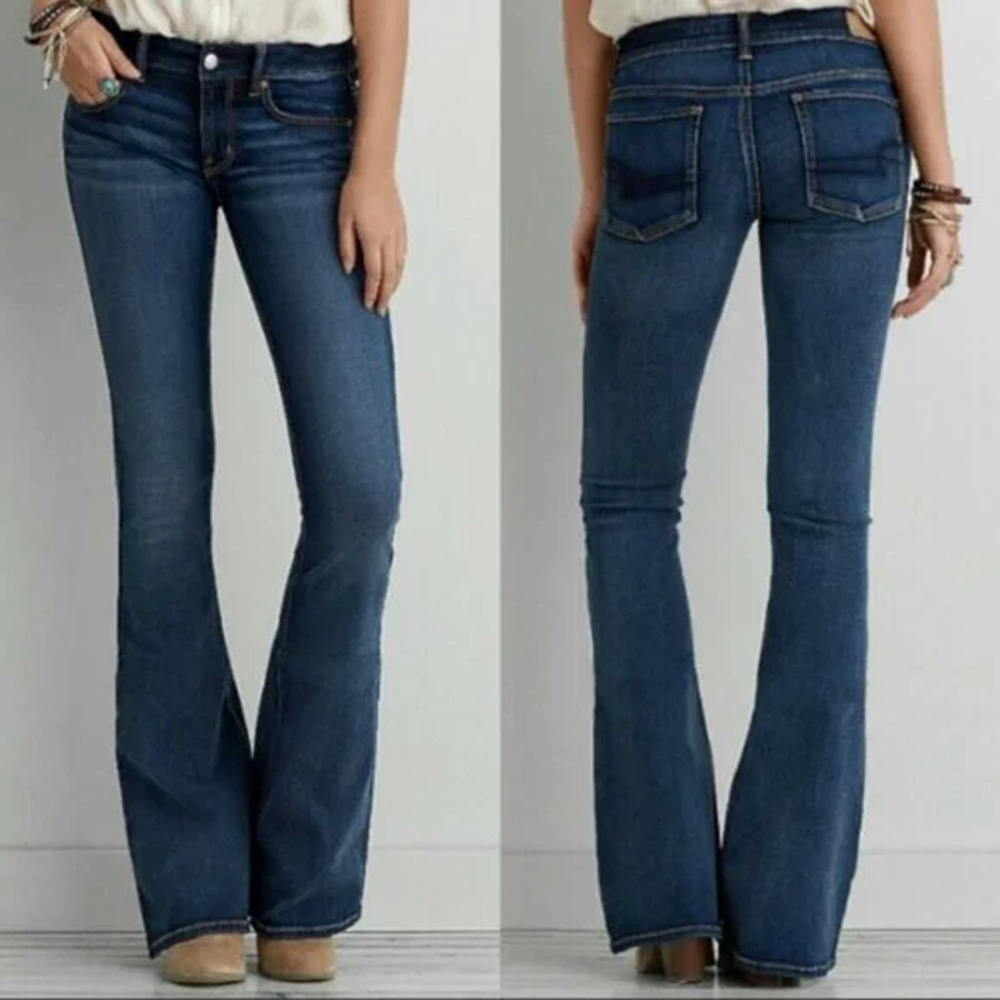 American Eagle Outfitters Womens Flare Jeans Wide Leg 100% Cotton Size 2 Reg NEW